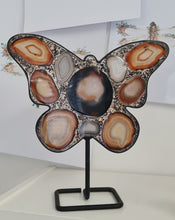 Load image into Gallery viewer, Brown Agate Slice Butterfly - Black Tourmaline Chips