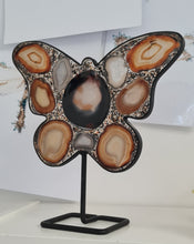 Load image into Gallery viewer, Brown Agate Slice Butterfly - Black Tourmaline Chips