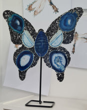 Load image into Gallery viewer, Blue Agate Slice Butterfly - Black Tourmaline Chips