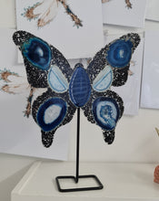 Load image into Gallery viewer, Blue Agate Slice Butterfly - Black Tourmaline Chips