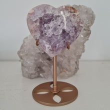 Load image into Gallery viewer, Pink Amethyst X Flower Agate Heart on Stand
