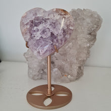 Load image into Gallery viewer, Pink Amethyst X Flower Agate Heart on Stand
