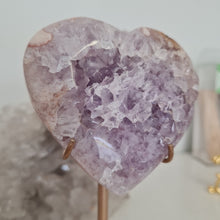 Load image into Gallery viewer, Pink Amethyst X Flower Agate Heart on Stand
