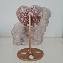 Load image into Gallery viewer, Pink Amethyst X Flower Agate Heart on Stand
