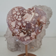 Load image into Gallery viewer, Pink Amethyst X Flower Agate Heart on Stand
