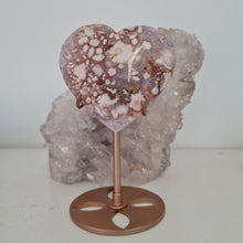 Load image into Gallery viewer, Pink Amethyst X Flower Agate Heart on Stand
