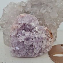 Load image into Gallery viewer, Pink Amethyst X Flower Agate Heart on Stand
