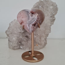 Load image into Gallery viewer, Pink Amethyst X Flower Agate Heart on Stand
