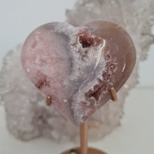 Load image into Gallery viewer, Pink Amethyst X Flower Agate Heart on Stand
