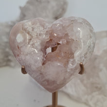 Load image into Gallery viewer, Pink Amethyst X Flower Agate Heart on Stand

