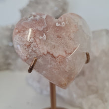 Load image into Gallery viewer, Pink Amethyst X Flower Agate Heart on Stand
