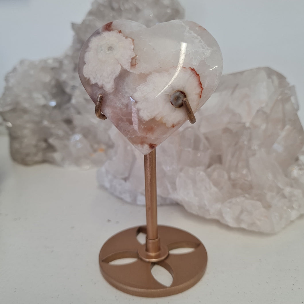Pink Amethyst X Flower Agate Heart on Stand