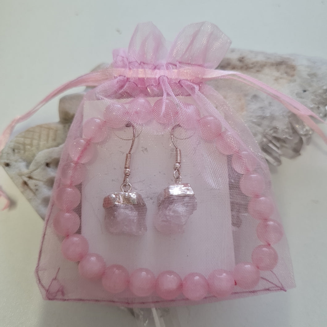 Rose Quartz Bracelet and Ear-rings Set