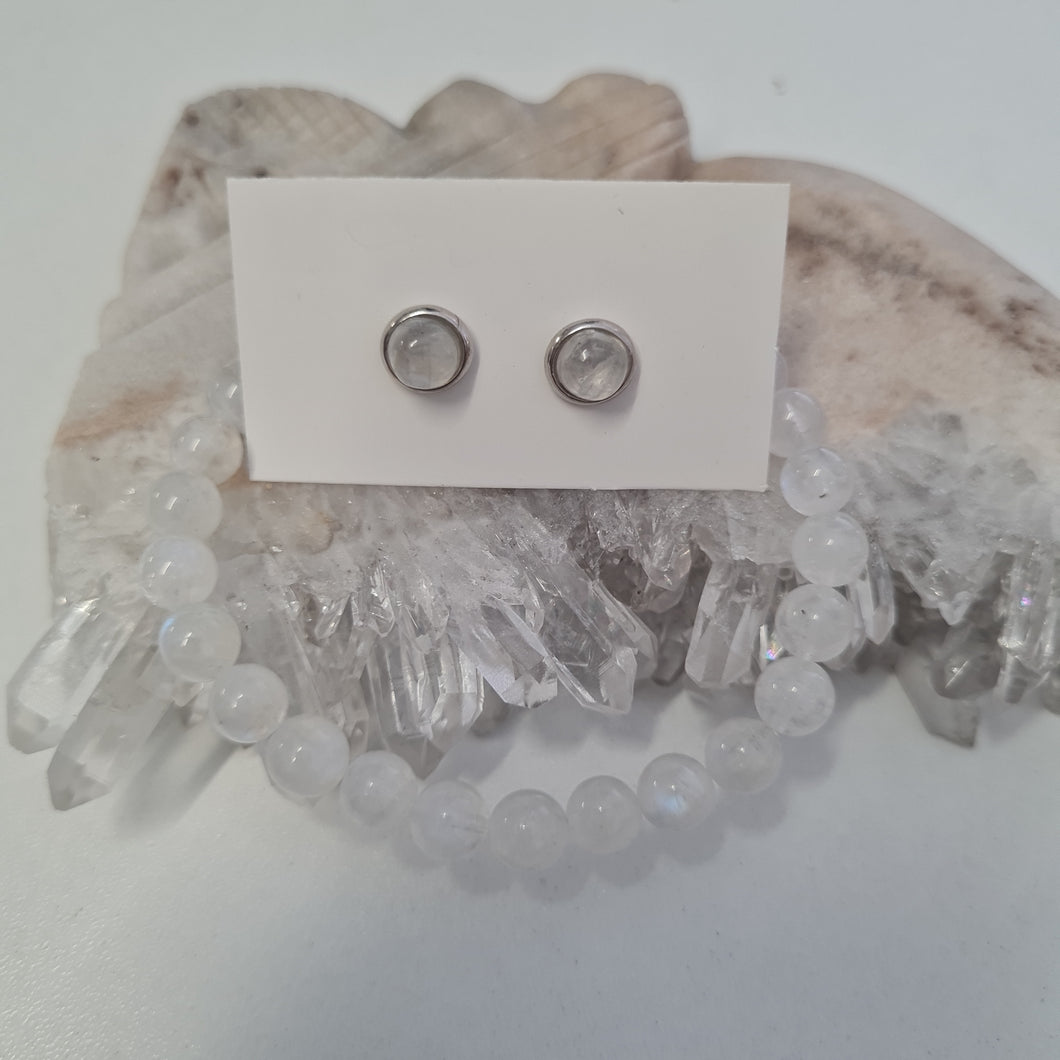 Moonstone Bracelet and Stud Ear-ring Set