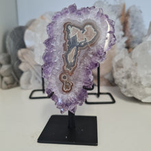 Load image into Gallery viewer, Amethyst Stalactite Slice with stand

