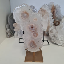 Load image into Gallery viewer, White Agate Stalactite Slice with stand
