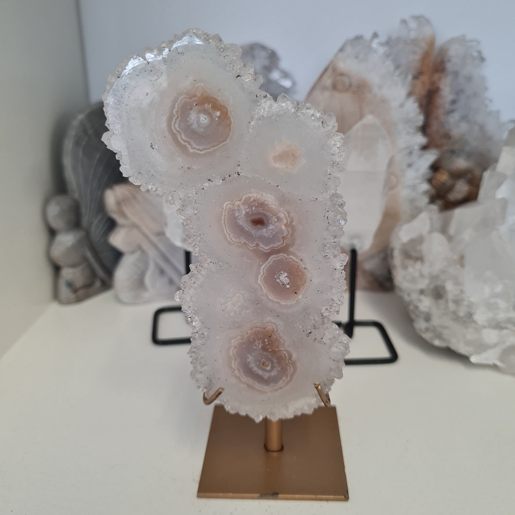 White Agate Stalactite Slice with stand