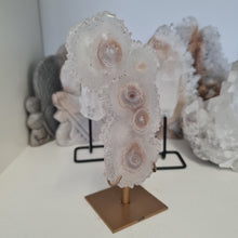 Load image into Gallery viewer, White Agate Stalactite Slice with stand
