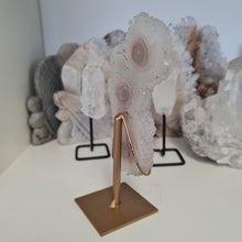 Load image into Gallery viewer, White Agate Stalactite Slice with stand
