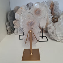 Load image into Gallery viewer, White Agate Stalactite Slice with stand
