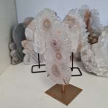 Load image into Gallery viewer, White Agate Stalactite Slice with stand
