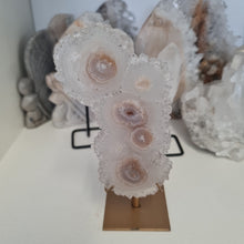 Load image into Gallery viewer, White Agate Stalactite Slice with stand
