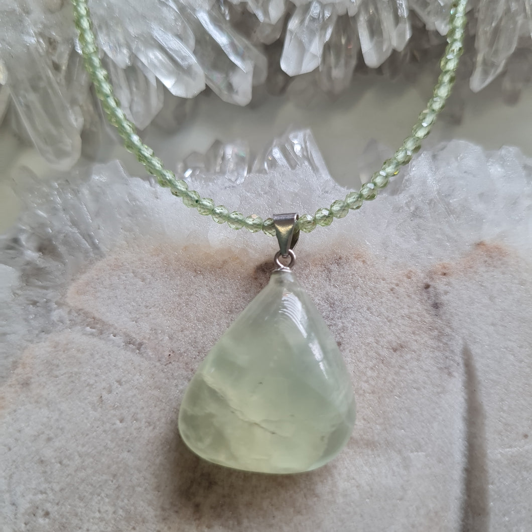 Prehnite Teardrop Bead Necklace