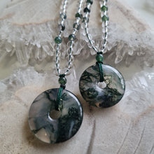 Load image into Gallery viewer, Moss Agate Pi, Donut Bead Necklace

