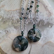 Load image into Gallery viewer, Moss Agate Pi, Donut Bead Necklace
