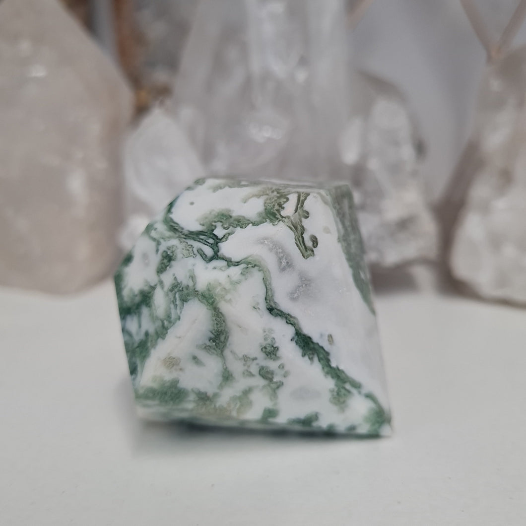 Moss Agate Faceted Diamond