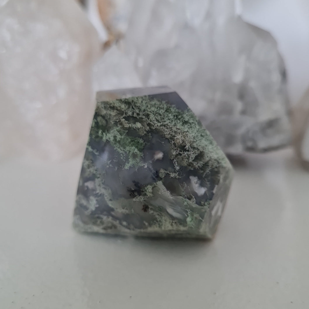 Moss Agate Faceted Diamond