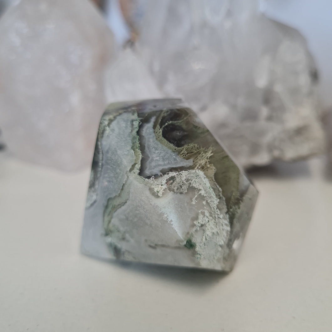 Moss Agate Faceted Diamond