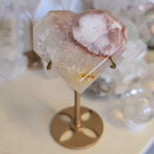 Load image into Gallery viewer, Pink Amethyst X Flower Agate Heart on Stand
