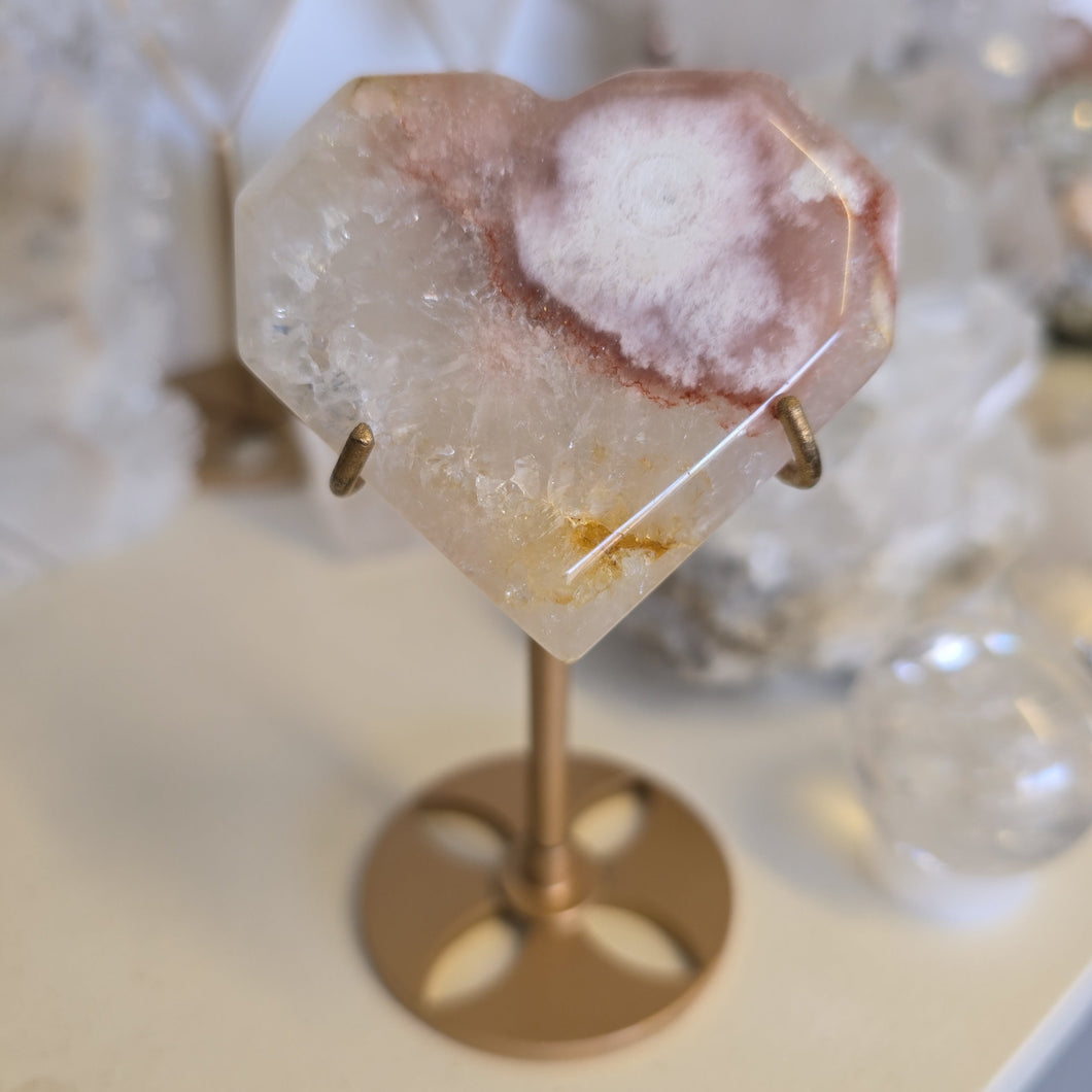 Pink Amethyst X Flower Agate Heart on Stand