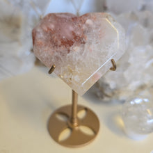 Load image into Gallery viewer, Pink Amethyst X Flower Agate Heart on Stand
