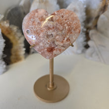 Load image into Gallery viewer, Pink Amethyst X Flower Agate Heart on Stand
