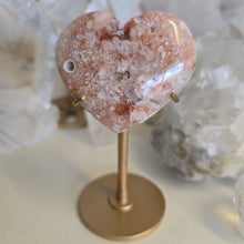 Load image into Gallery viewer, Pink Amethyst X Flower Agate Heart on Stand
