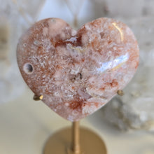 Load image into Gallery viewer, Pink Amethyst X Flower Agate Heart on Stand
