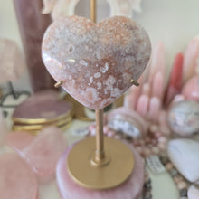Load image into Gallery viewer, Pink Amethyst X Flower Agate Heart on Stand
