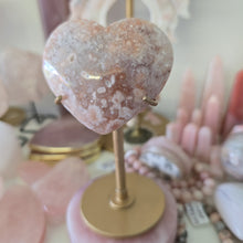 Load image into Gallery viewer, Pink Amethyst X Flower Agate Heart on Stand
