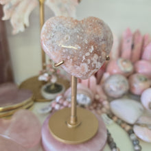 Load image into Gallery viewer, Pink Amethyst X Flower Agate Heart on Stand
