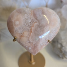 Load image into Gallery viewer, Pink Amethyst X Flower Agate Heart on Stand
