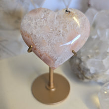 Load image into Gallery viewer, Pink Amethyst X Flower Agate Heart on Stand
