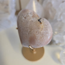 Load image into Gallery viewer, Pink Amethyst X Flower Agate Heart on Stand

