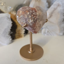 Load image into Gallery viewer, Pink Amethyst X Flower Agate Heart on Stand
