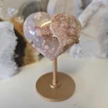 Load image into Gallery viewer, Pink Amethyst X Flower Agate Heart on Stand

