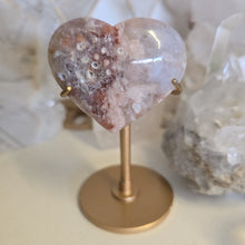 Load image into Gallery viewer, Pink Amethyst X Flower Agate Heart on Stand
