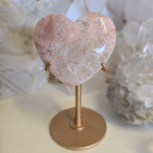Load image into Gallery viewer, Pink Amethyst X Flower Agate Heart on Stand
