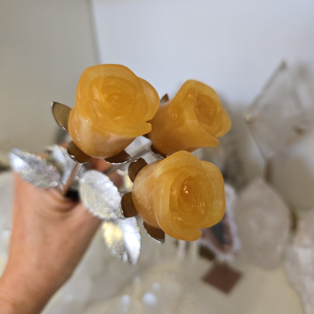 Orange Calcite Rosebud with Stem - Small