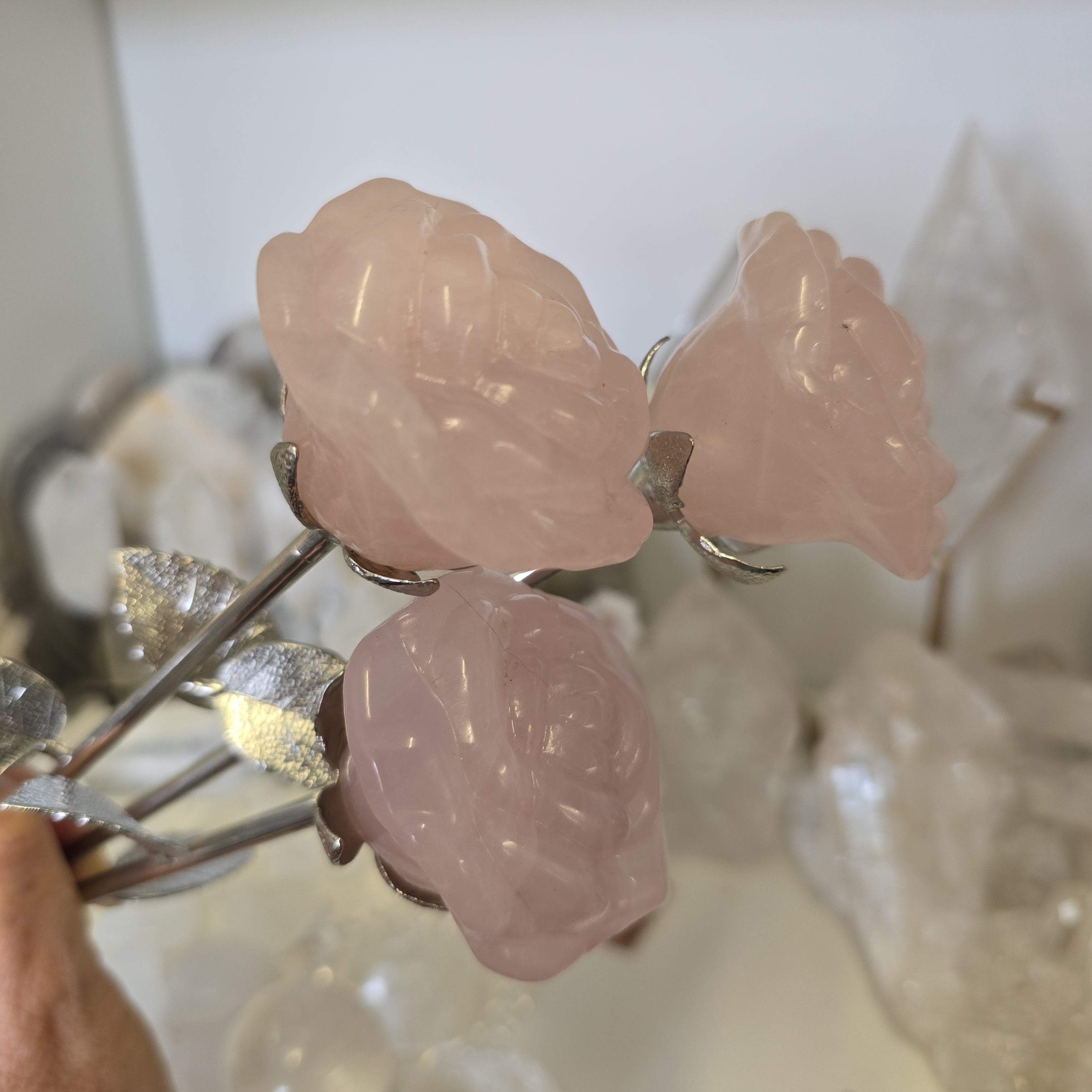 Rose Quartz Rose with Stem – Bay Crystals